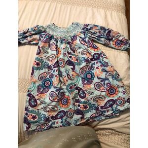 MARMELLATA Girls  Long Sleeve Smocked Blue Paisley Dress-Sz 4t-Great Condition